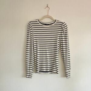J.crew – Vintage Rib Puff-Sleeve Striped Long Sleeve Tee